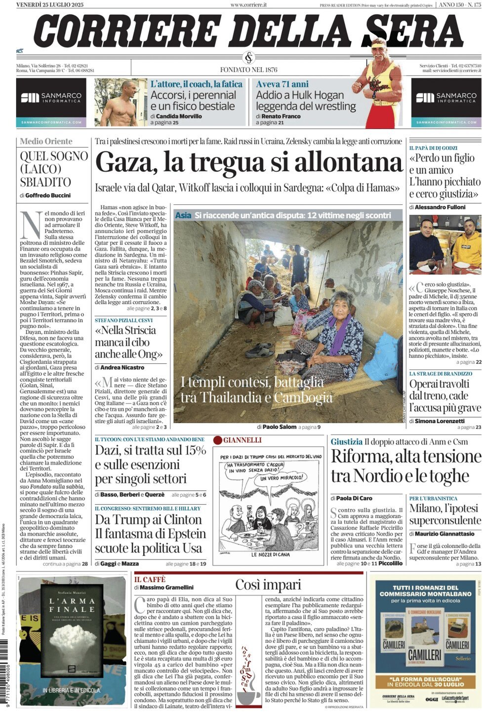 anteprima della prima pagina di corriere-della-sera del 25/07/2025