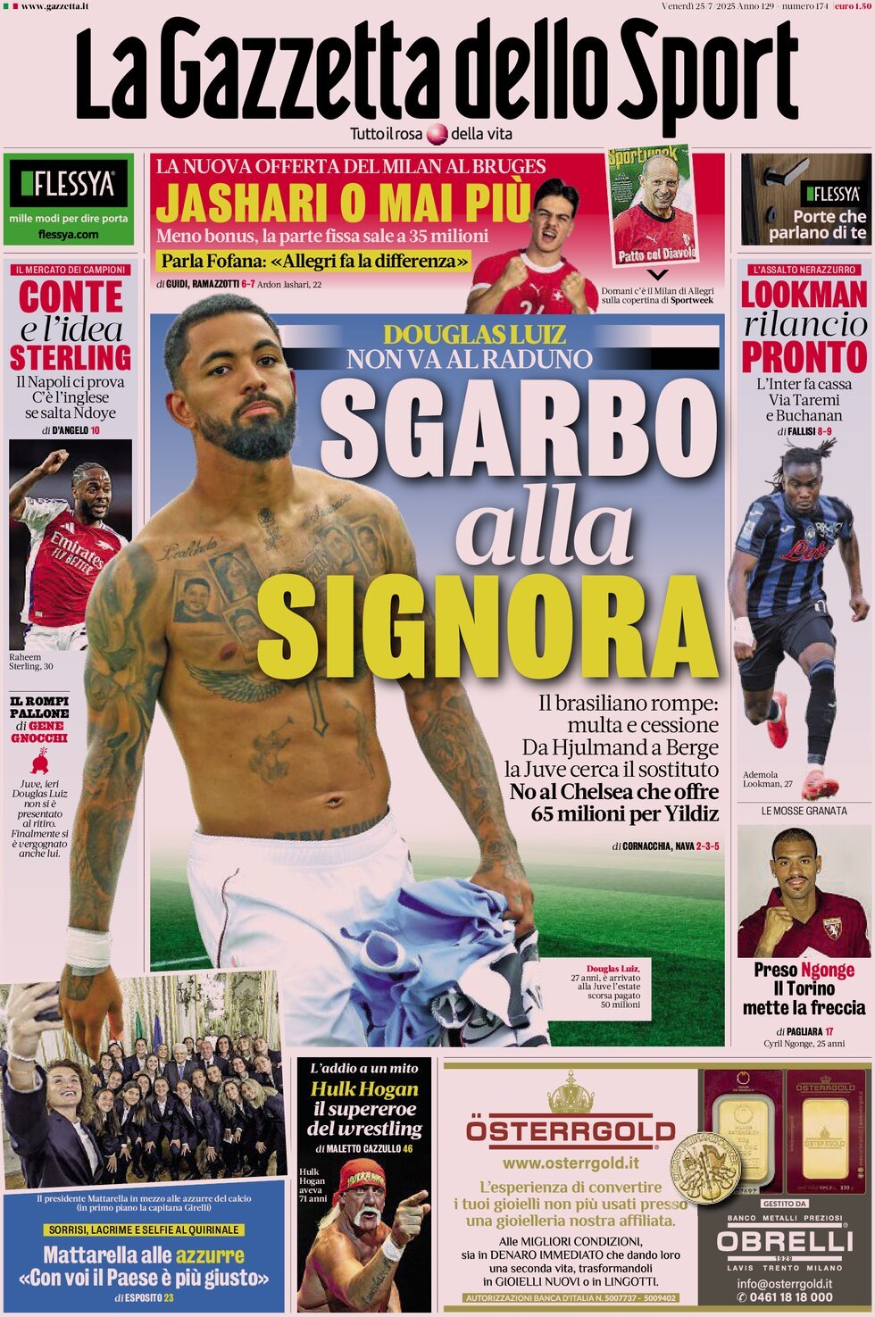 anteprima della prima pagina di la-gazzetta-dello-sport del 25/07/2025