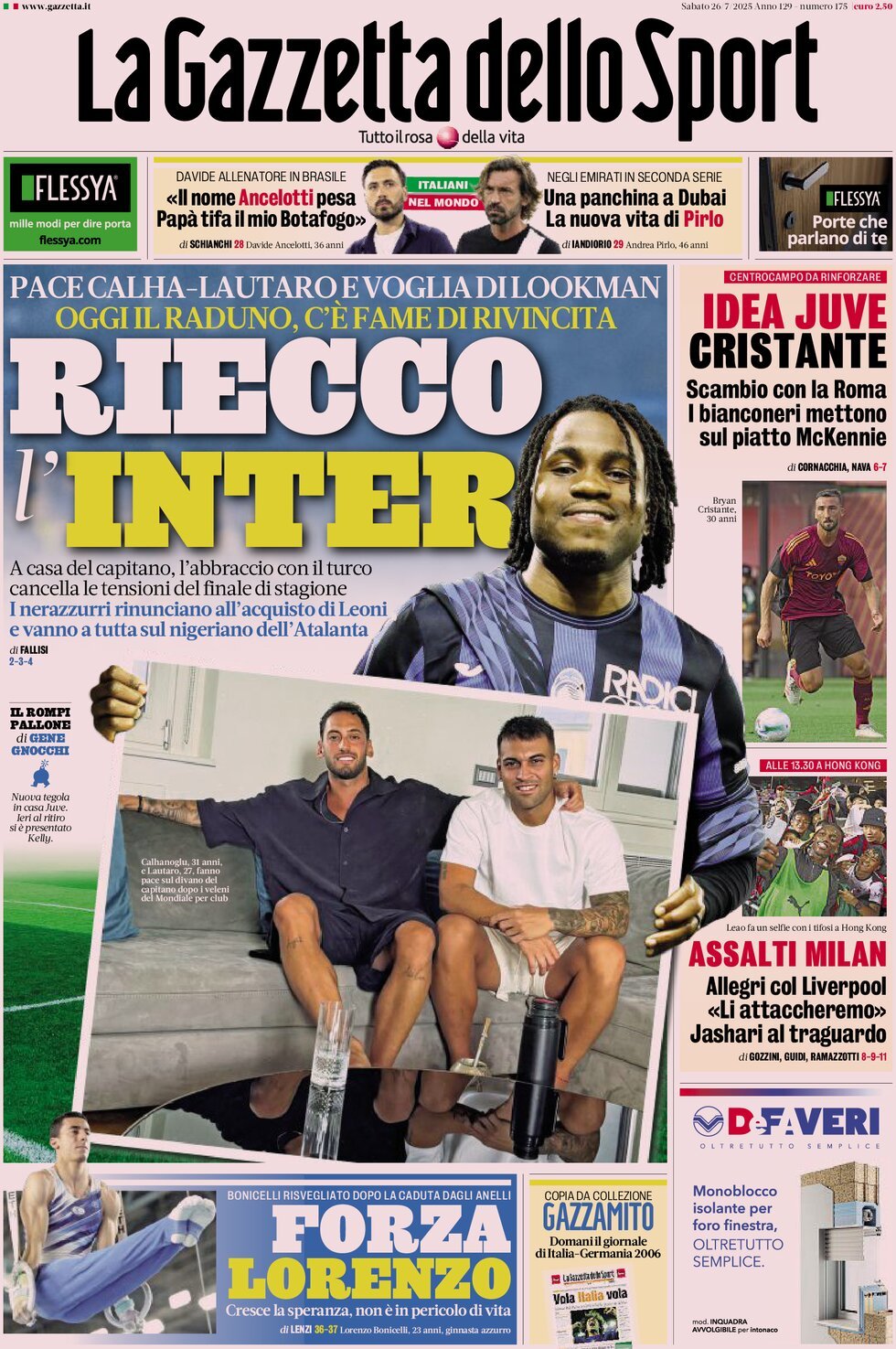 anteprima della prima pagina di la-gazzetta-dello-sport del 26/07/2025