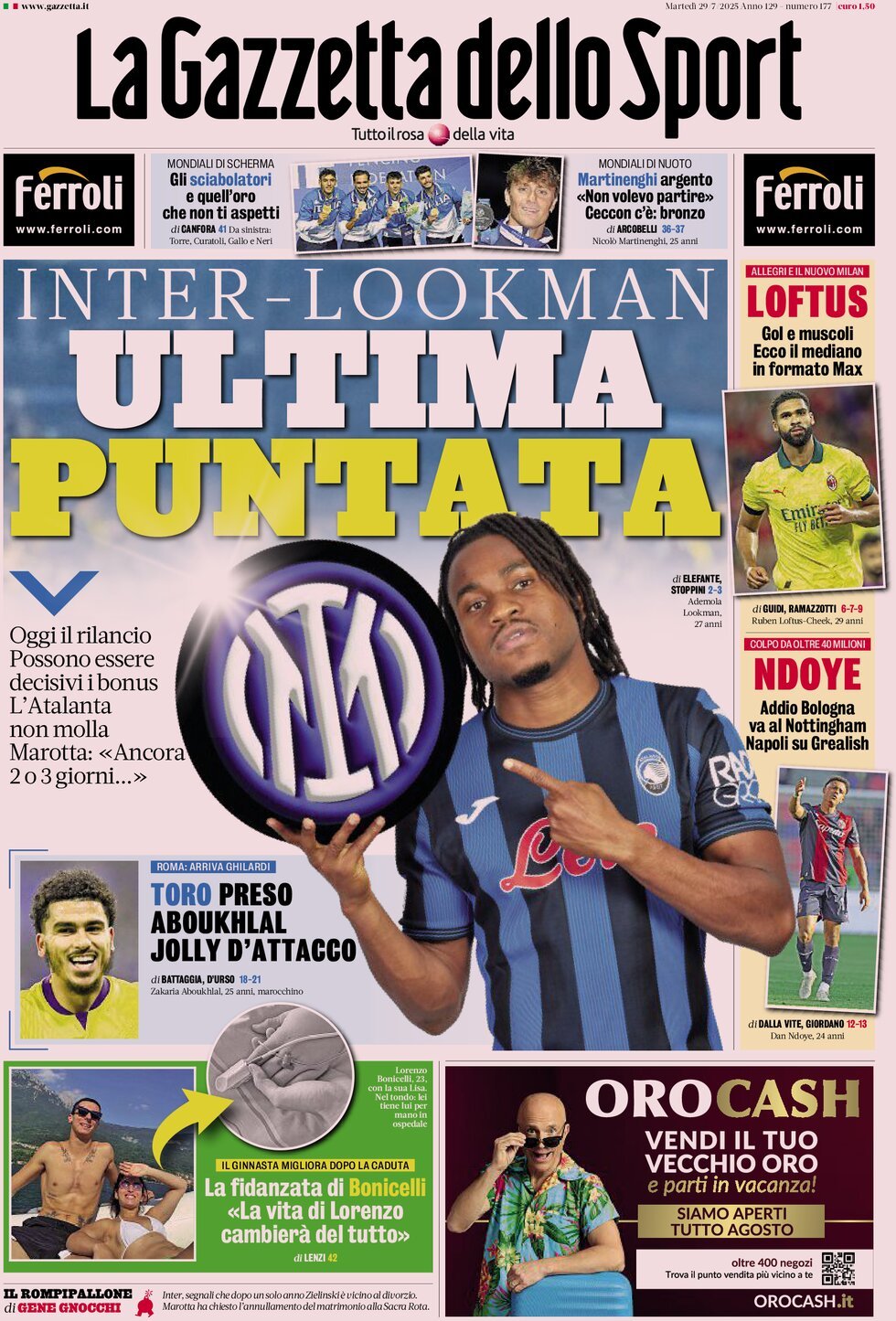 anteprima della prima pagina di la-gazzetta-dello-sport del 29/07/2025