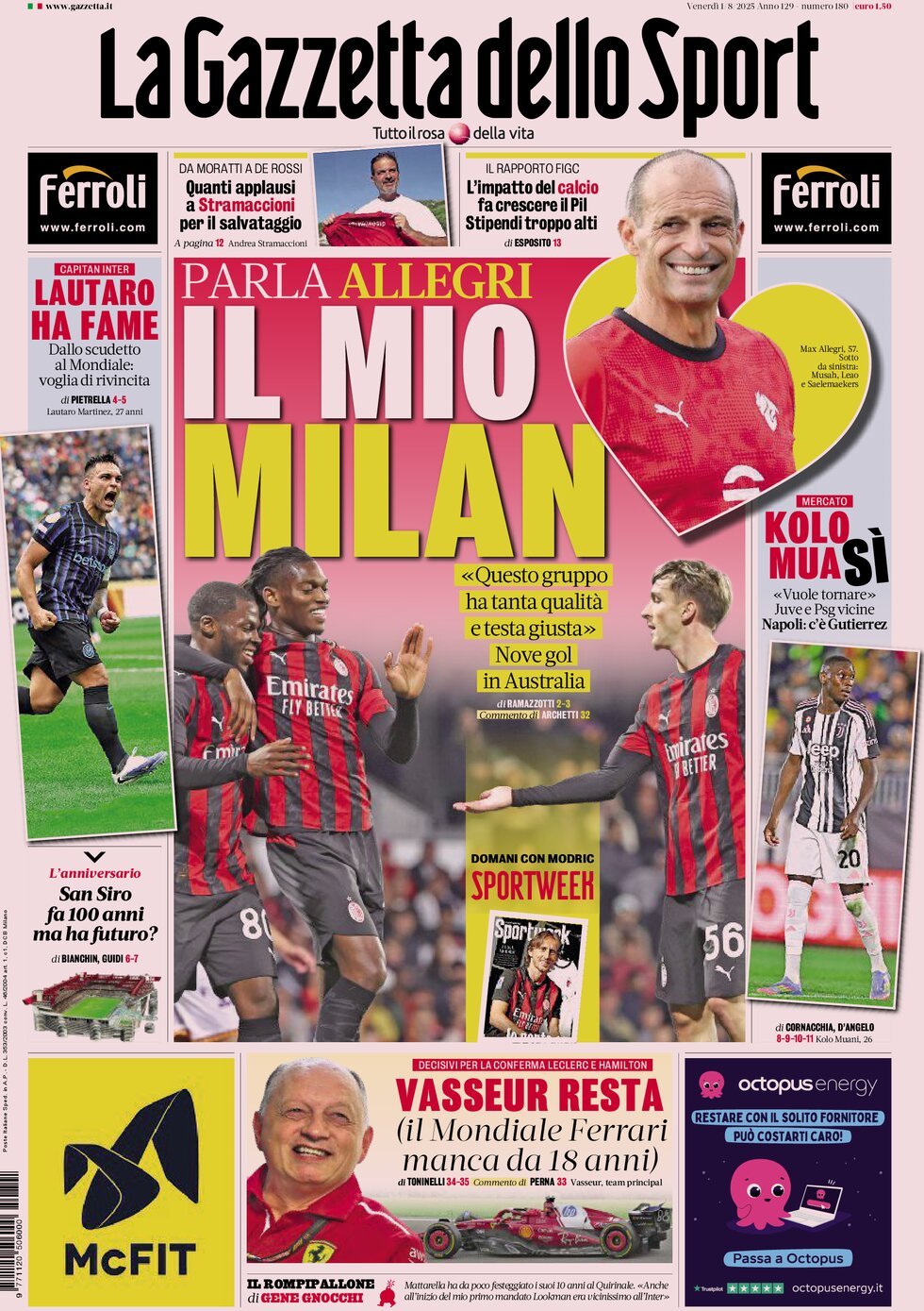 anteprima della prima pagina di la-gazzetta-dello-sport del 01/08/2025
