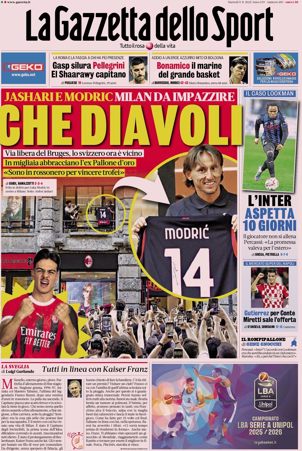 anteprima della prima pagina di la-gazzetta-dello-sport del 05/08/2025