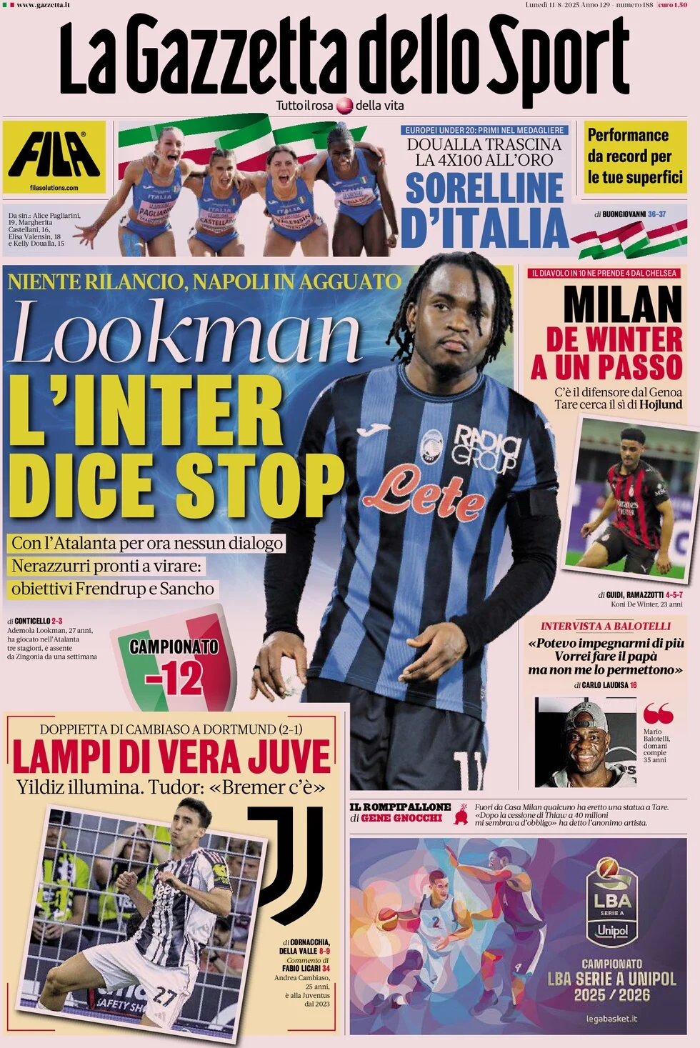 anteprima della prima pagina di la-gazzetta-dello-sport del 11/08/2025