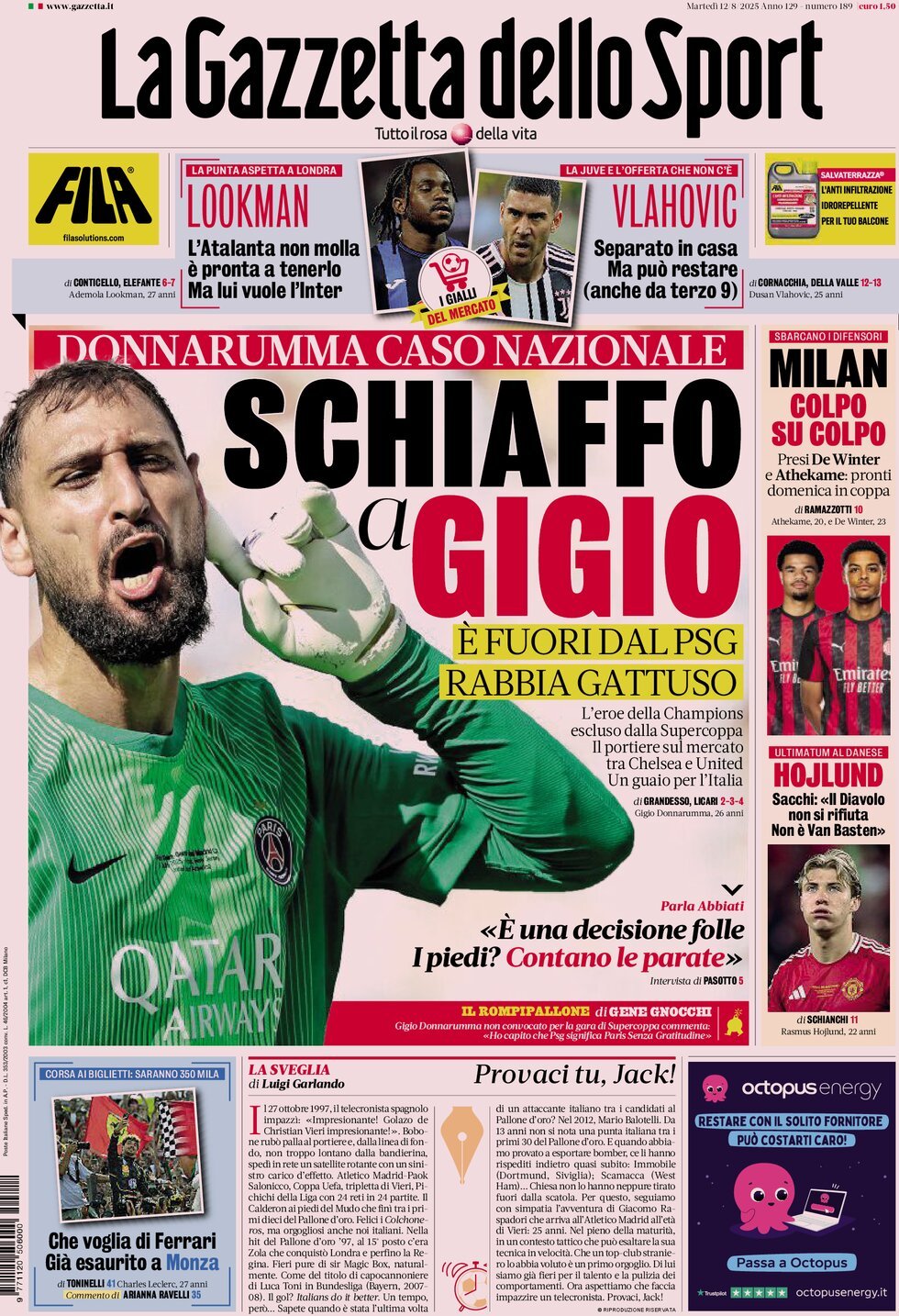 anteprima della prima pagina di la-gazzetta-dello-sport del 12/08/2025