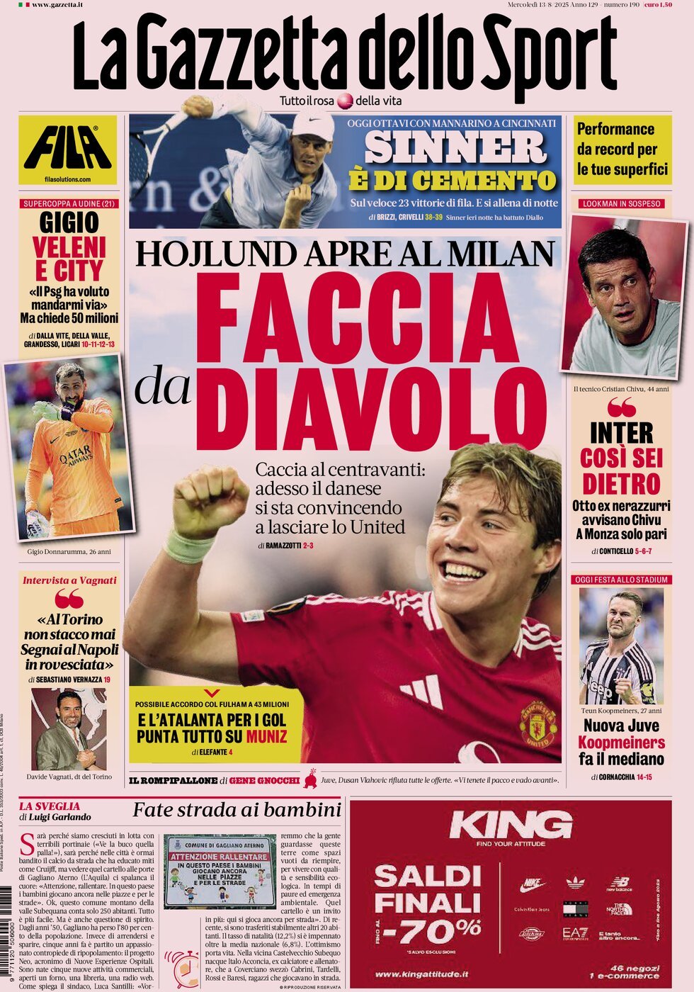 anteprima della prima pagina di la-gazzetta-dello-sport del 13/08/2025
