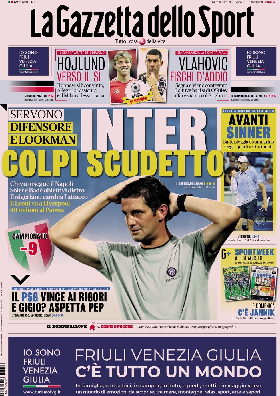 anteprima della prima pagina di la-gazzetta-dello-sport del 14/08/2025