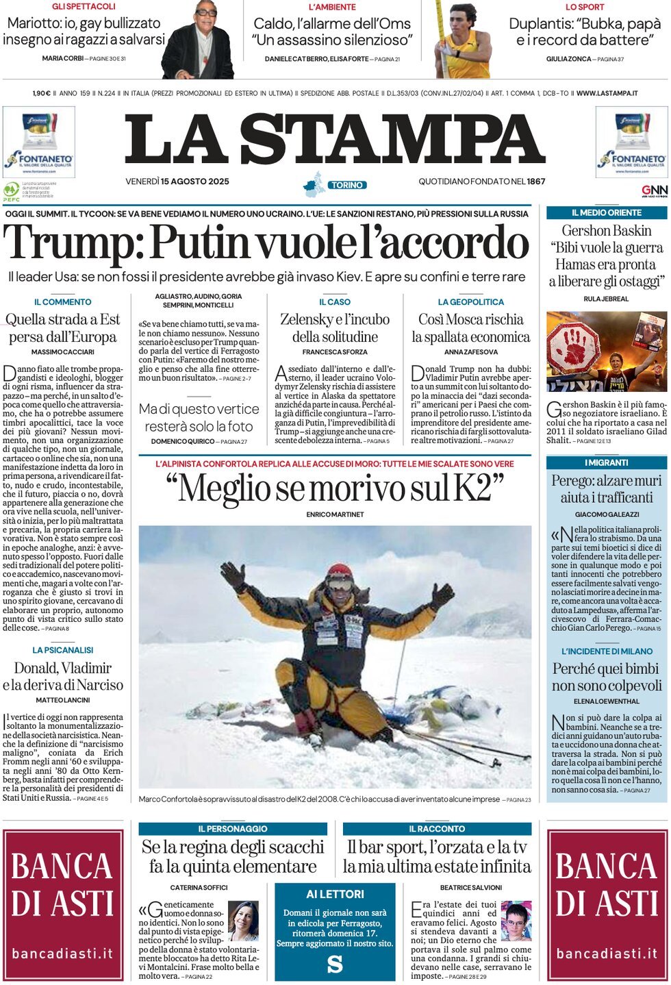 anteprima della prima pagina di La Stampa
