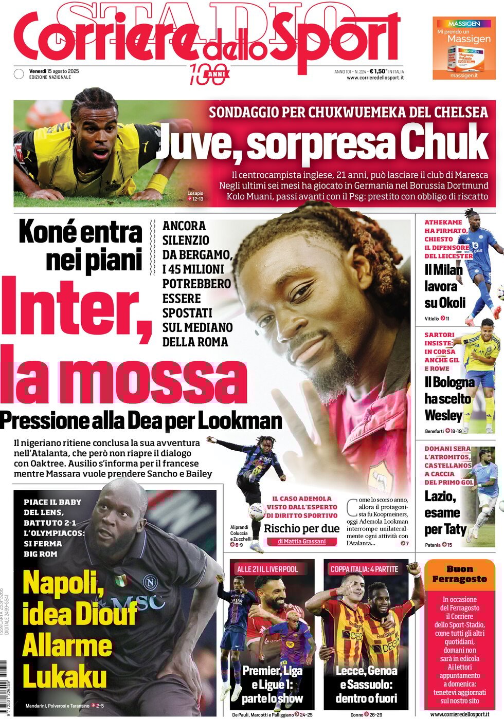 anteprima della prima pagina di Corriere dello Sport
