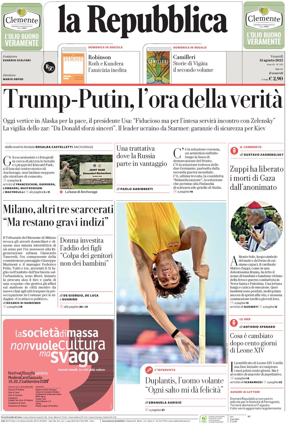anteprima della prima pagina di La Repubblica