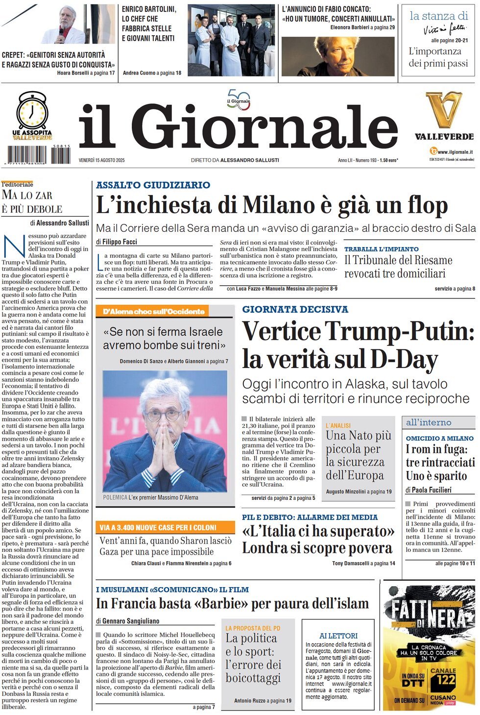 anteprima della prima pagina di Il Giornale