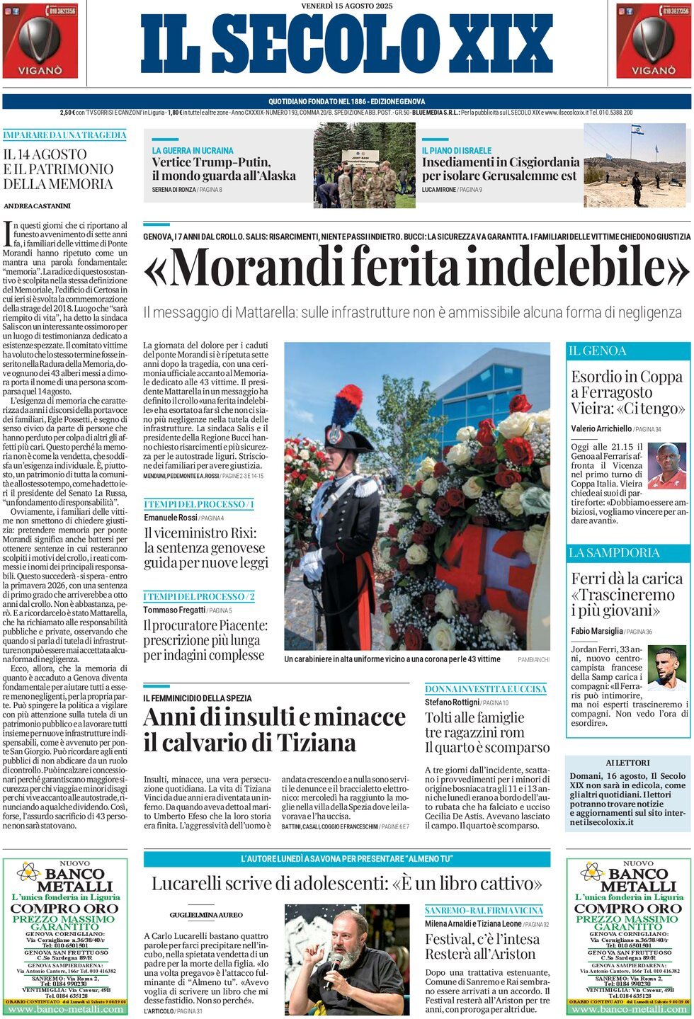 anteprima della prima pagina di Il Secolo XIX