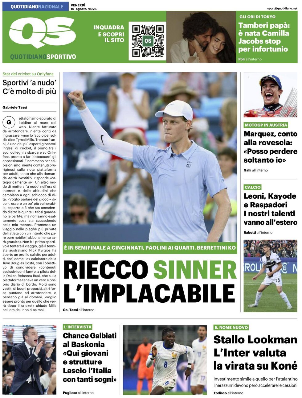 anteprima della prima pagina di QS Quotidiano Sportivo