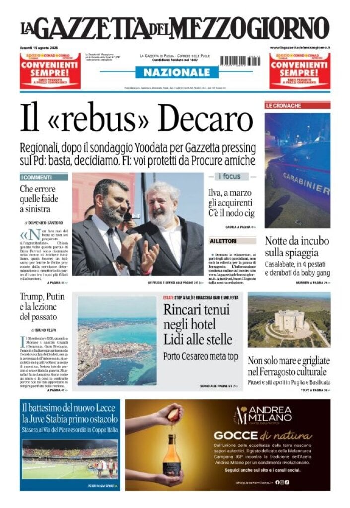 anteprima della prima pagina di La Gazzetta del Mezzogiorno (Bari)