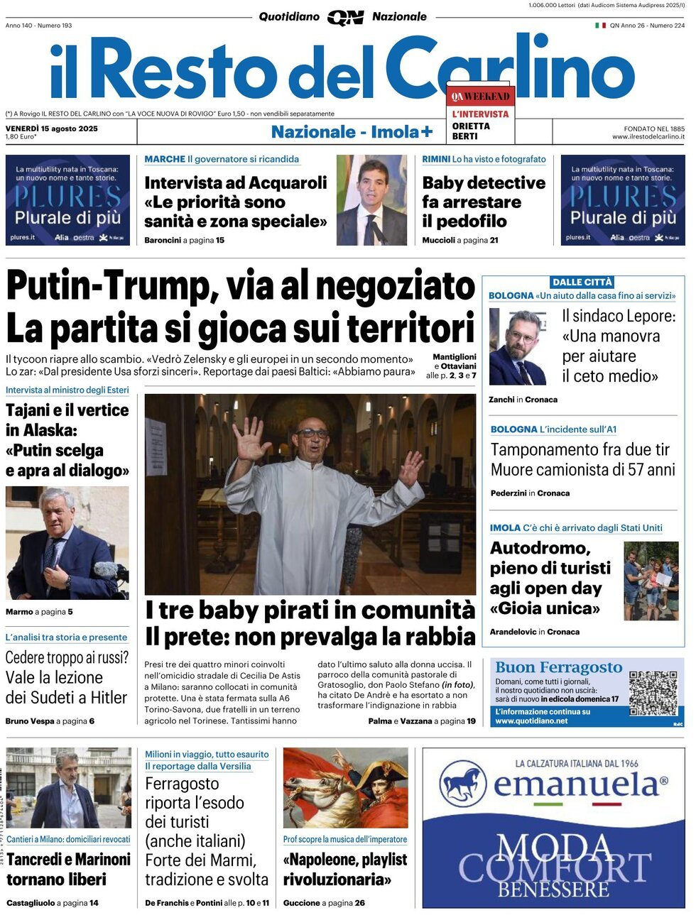 anteprima della prima pagina di Il Resto del Carlino