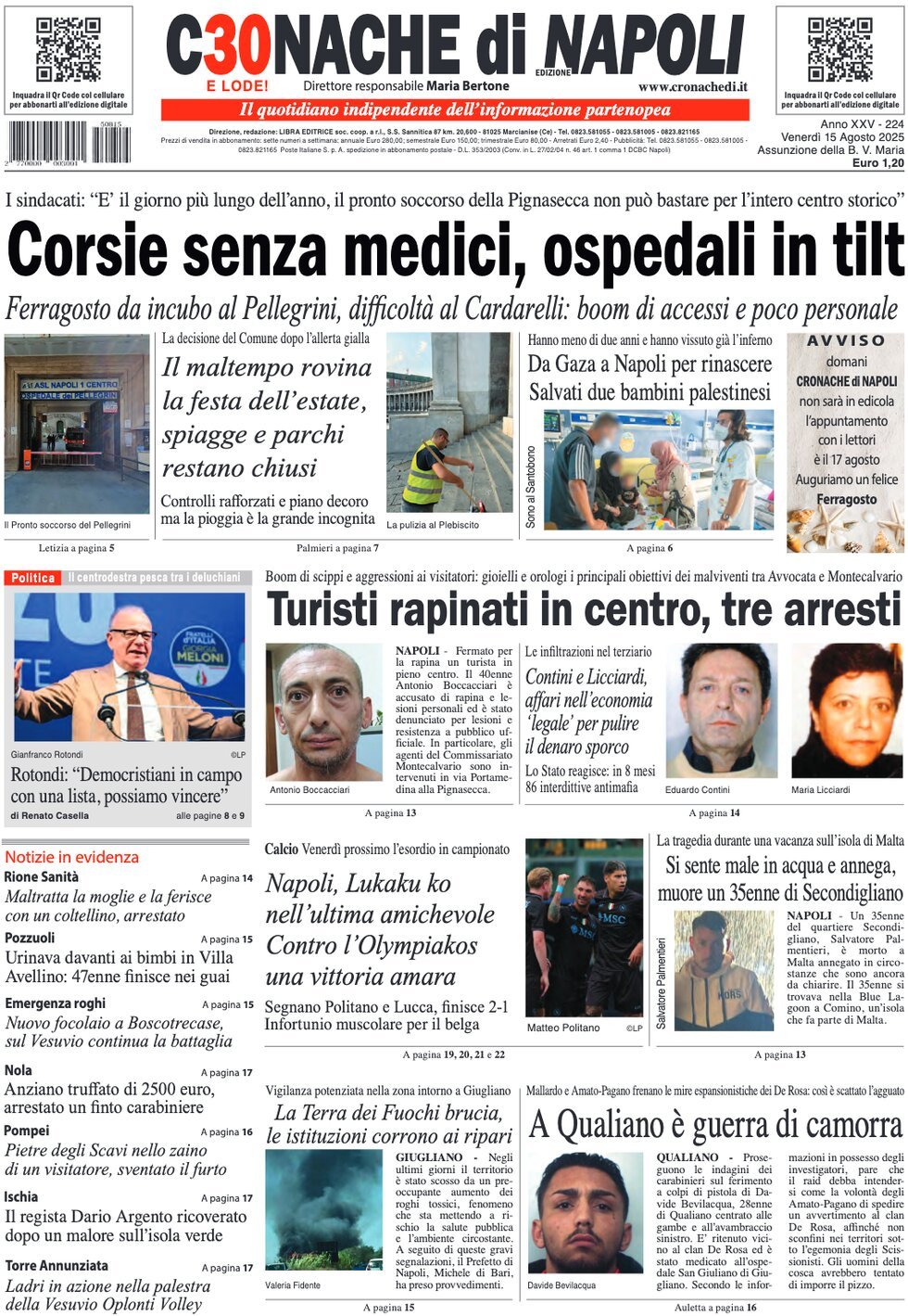 anteprima della prima pagina di Cronache di Napoli