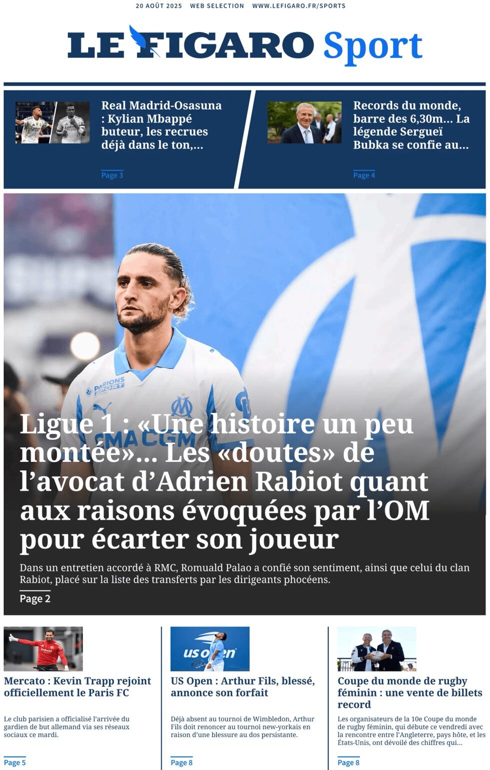 anteprima della prima pagina di Le Figaro SPORT
