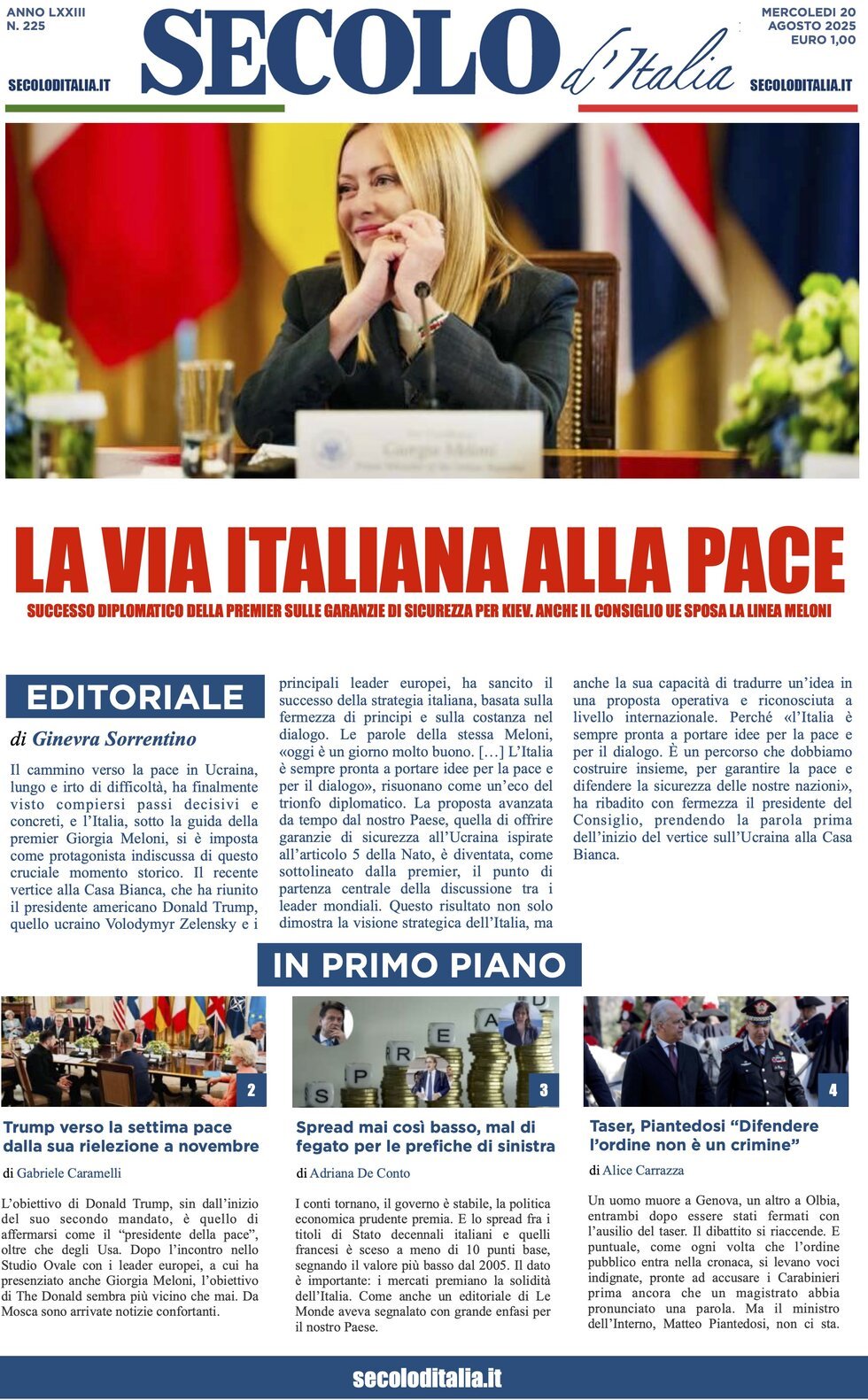anteprima della prima pagina di Secolo d'Italia