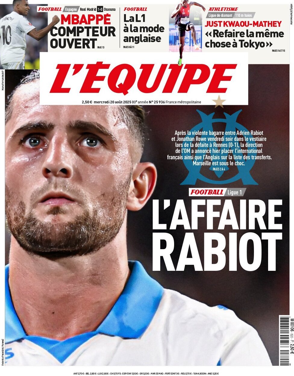 anteprima della prima pagina di L'Equipe