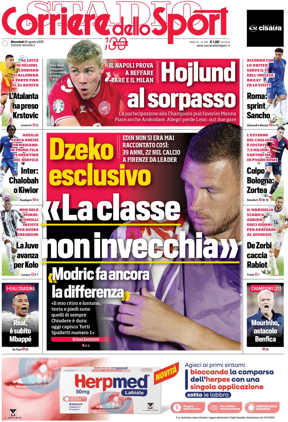 anteprima della prima pagina di Corriere dello Sport