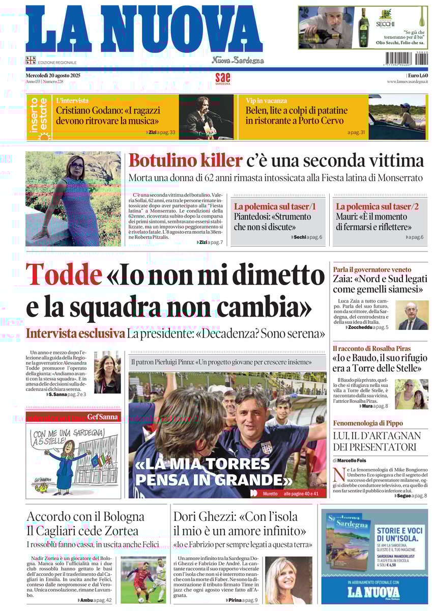 anteprima della prima pagina di La Nuova Sardegna