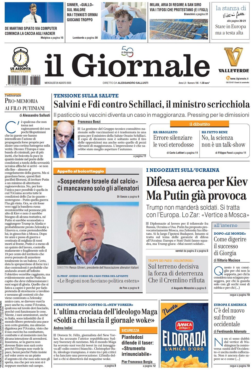 anteprima della prima pagina di Il Giornale