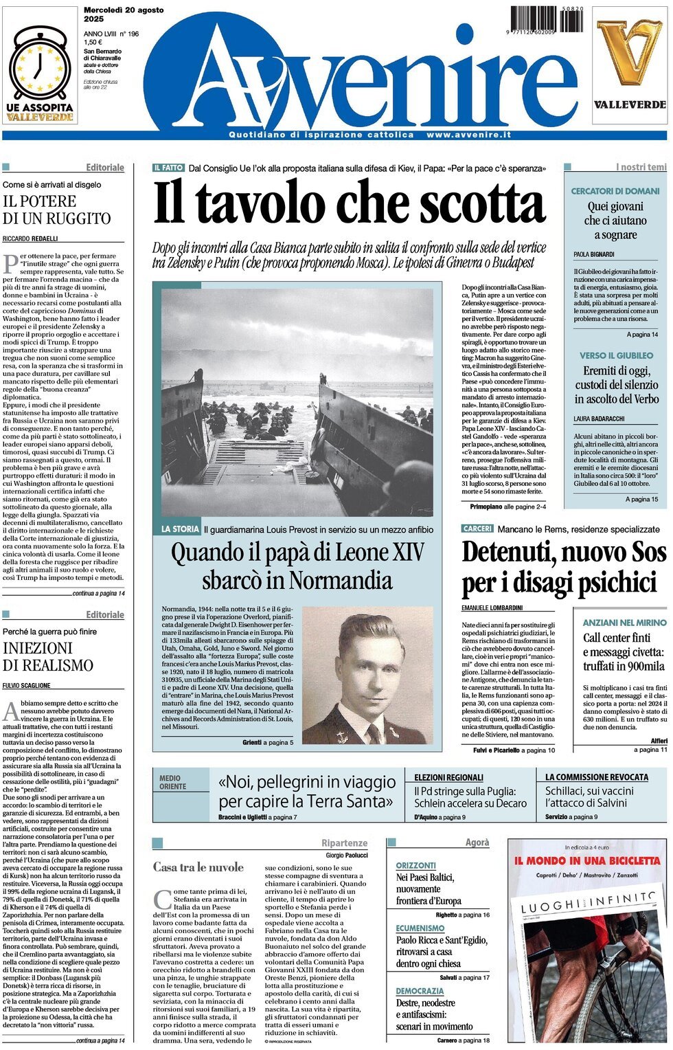 anteprima della prima pagina di Avvenire