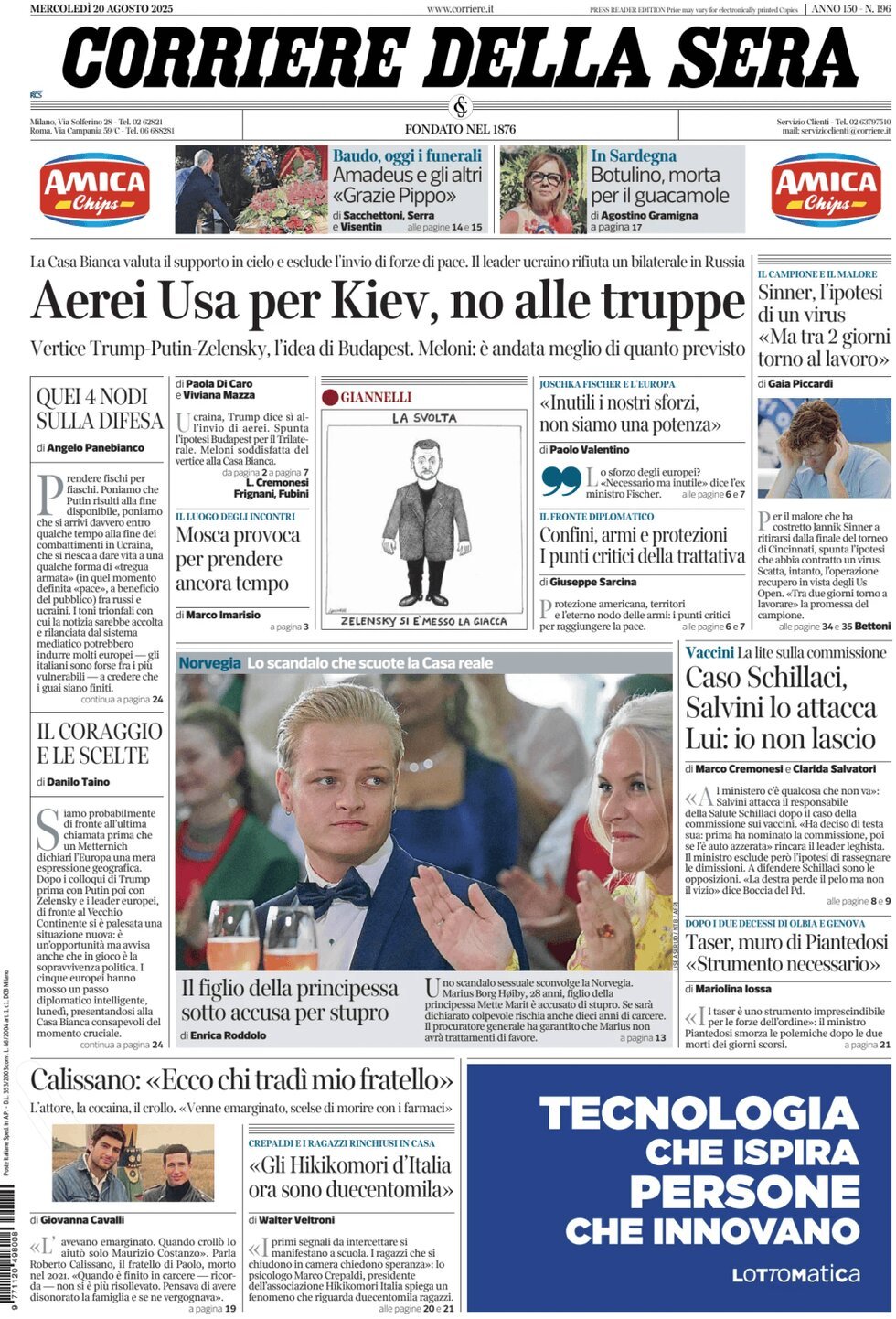 anteprima della prima pagina di Corriere della Sera
