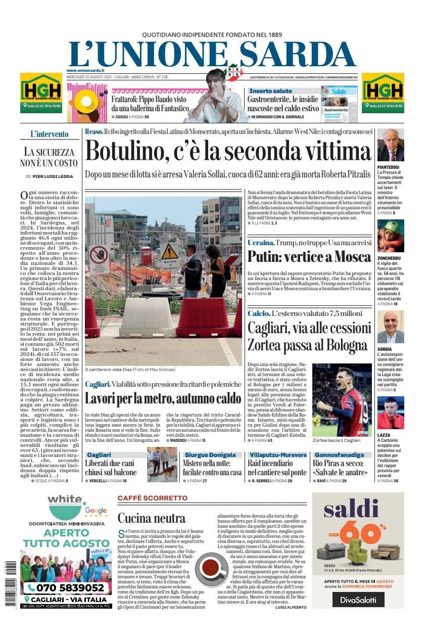 anteprima della prima pagina di L'Unione Sarda