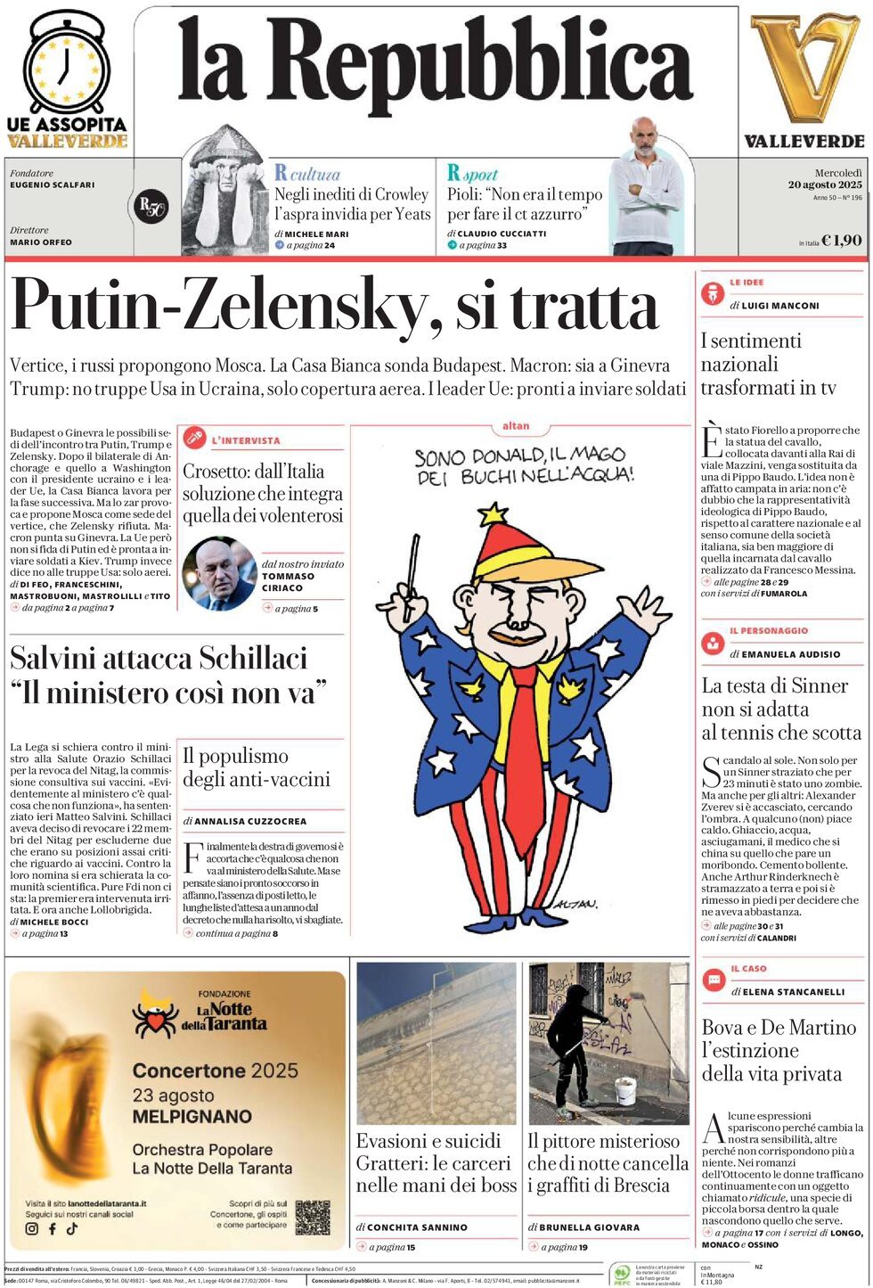 anteprima della prima pagina di La Repubblica