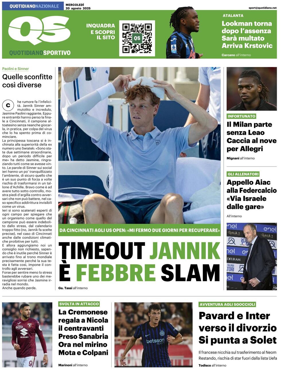 anteprima della prima pagina di QS Quotidiano Sportivo