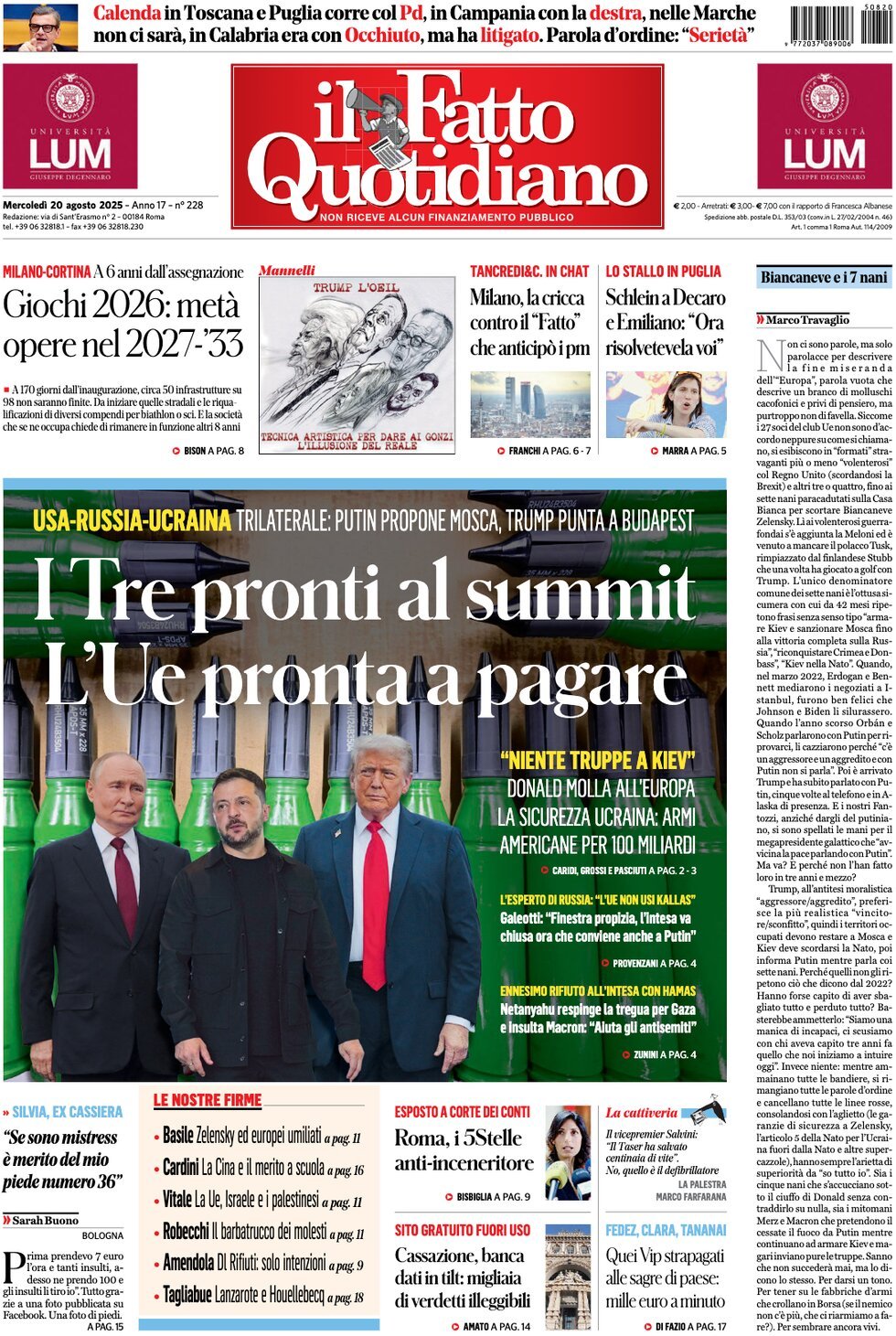 anteprima della prima pagina di Il Fatto Quotidiano