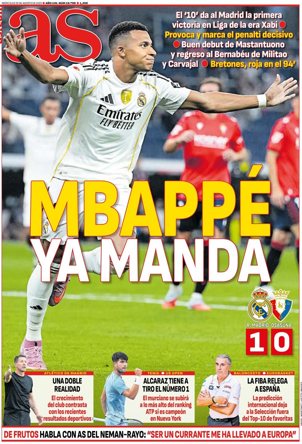 anteprima della prima pagina di AS (Madrid)