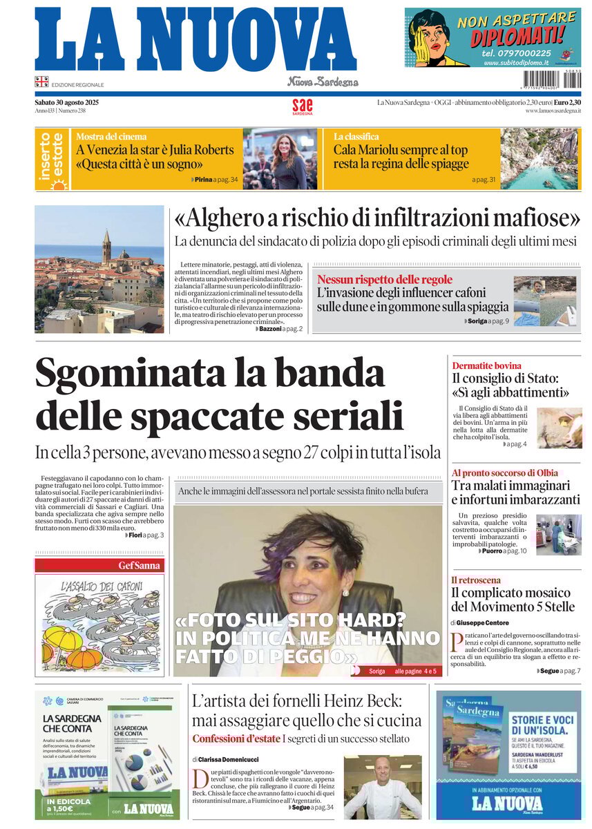 anteprima della prima pagina di La Nuova Sardegna