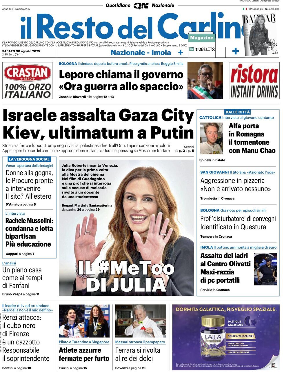 anteprima della prima pagina di Il Resto del Carlino
