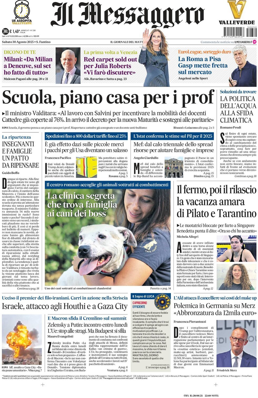 anteprima della prima pagina di Il Messaggero