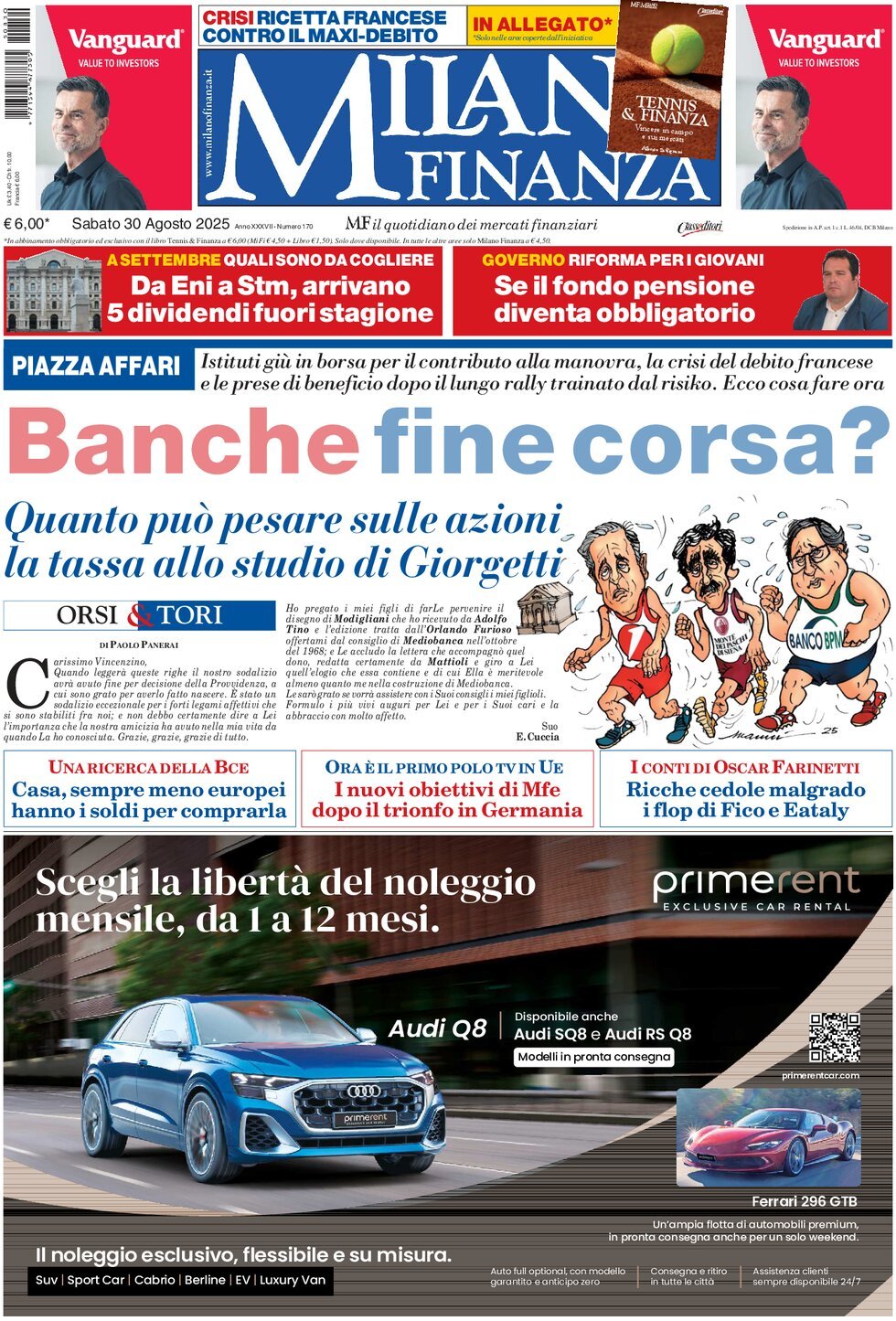anteprima della prima pagina di MF Milano Finanza