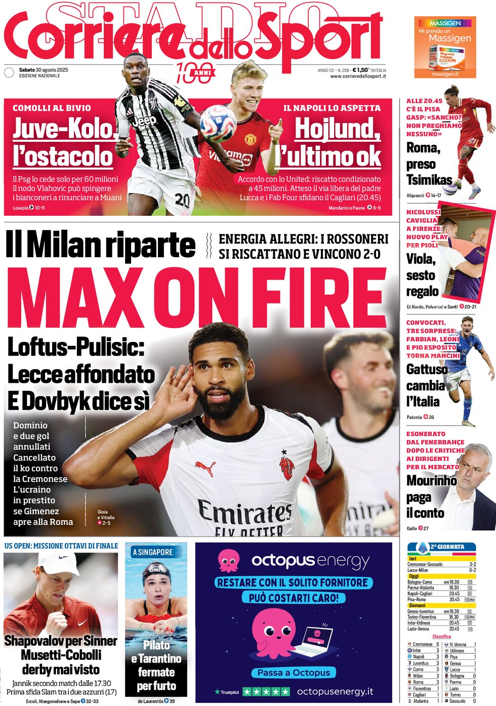 anteprima della prima pagina di Corriere dello Sport