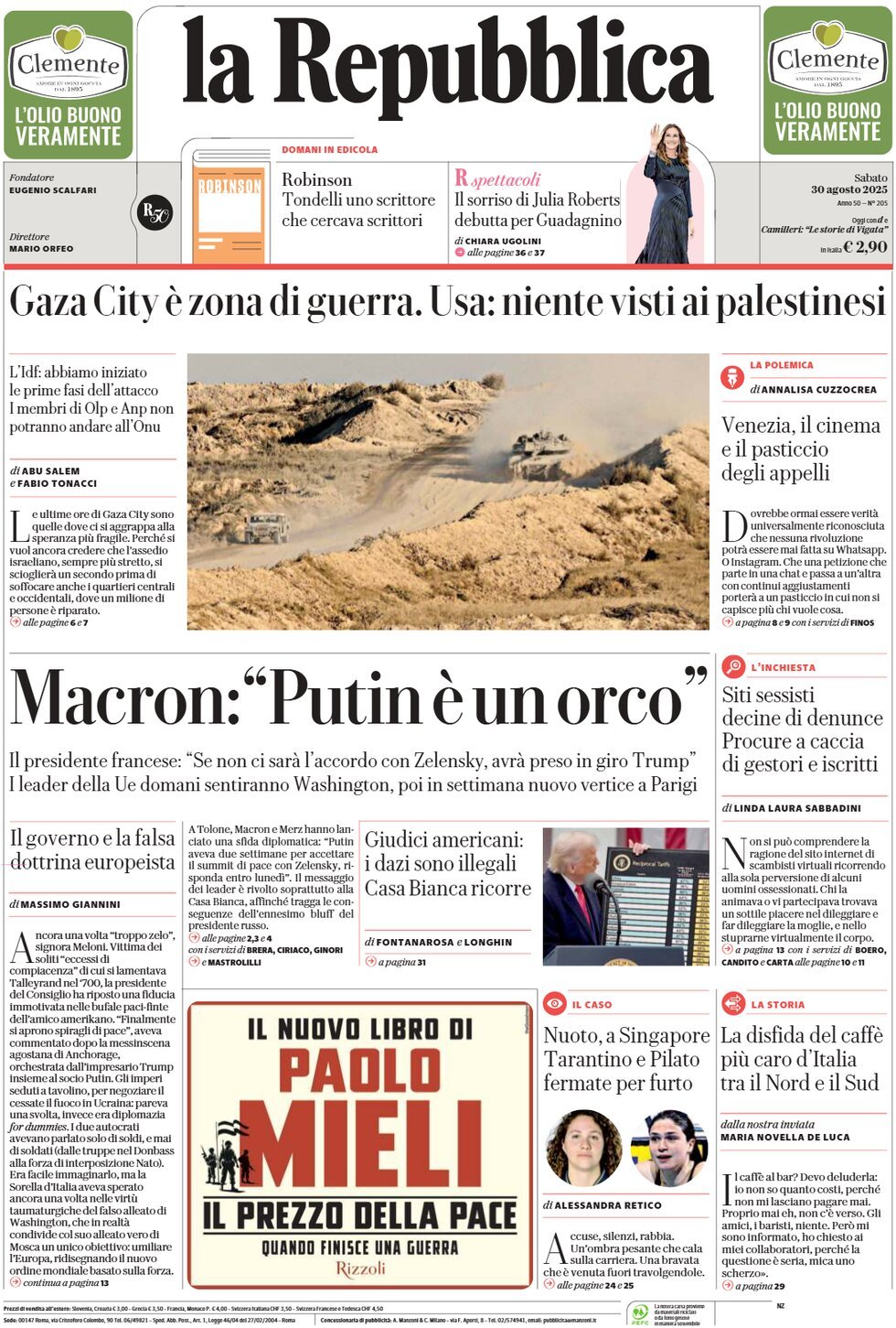 anteprima della prima pagina di La Repubblica