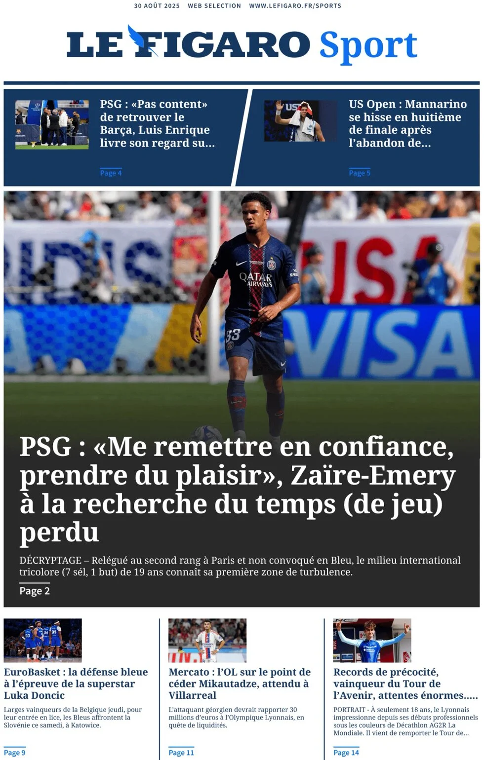 anteprima della prima pagina di Le Figaro SPORT