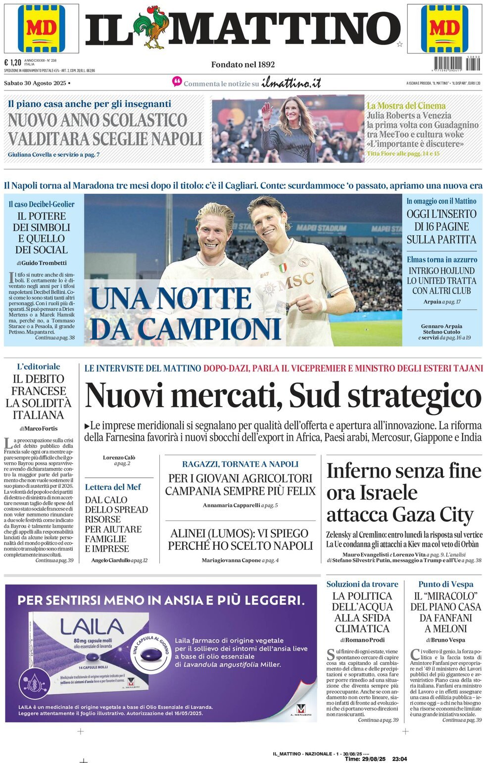 anteprima della prima pagina di Il Mattino