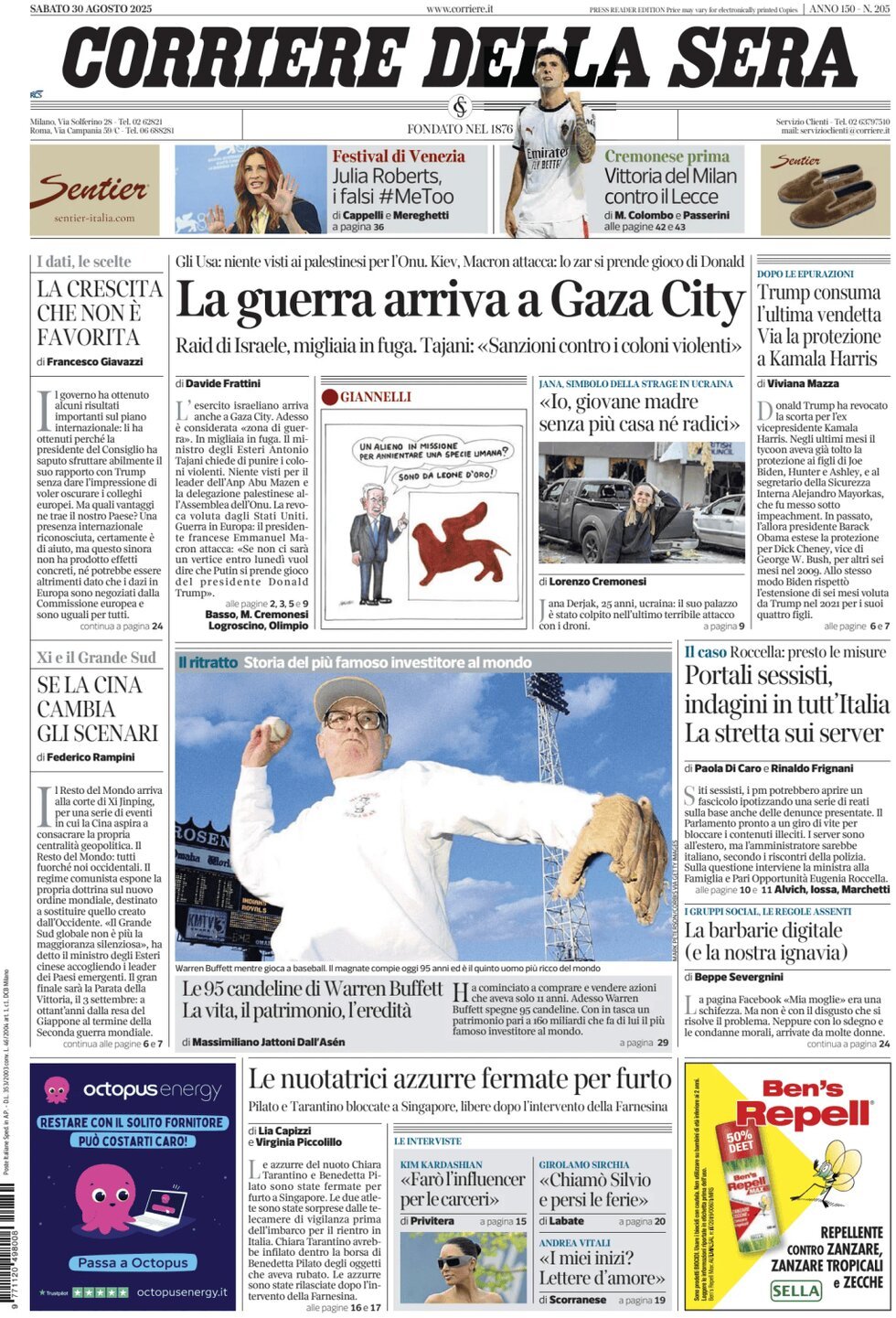 anteprima della prima pagina di Corriere della Sera