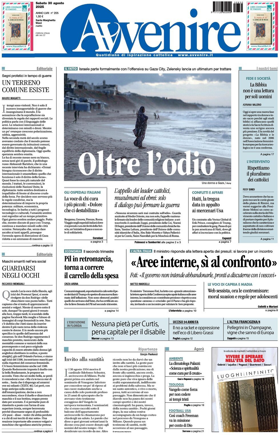 anteprima della prima pagina di Avvenire