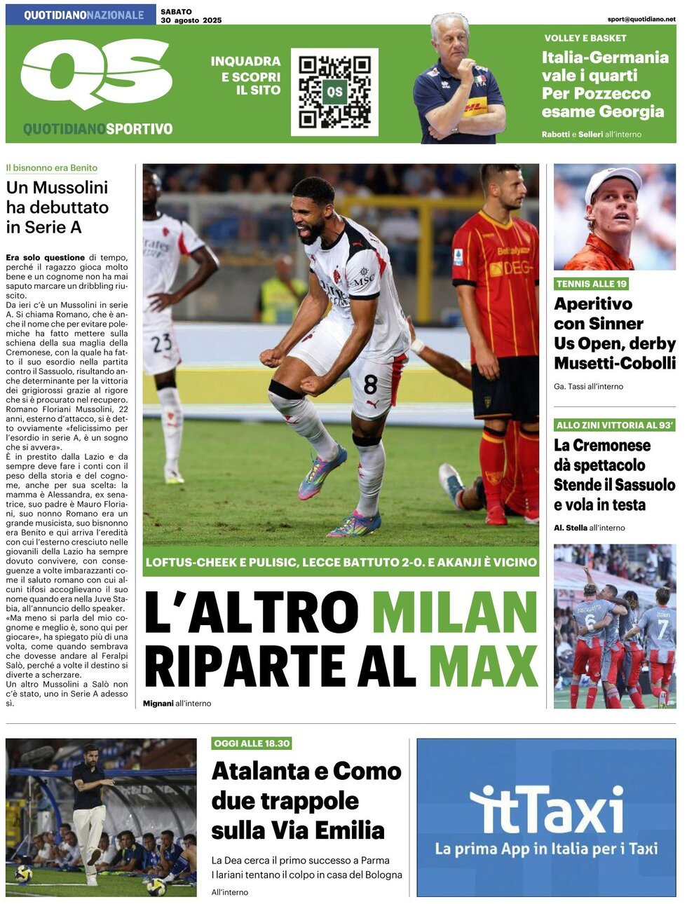 anteprima della prima pagina di QS Quotidiano Sportivo
