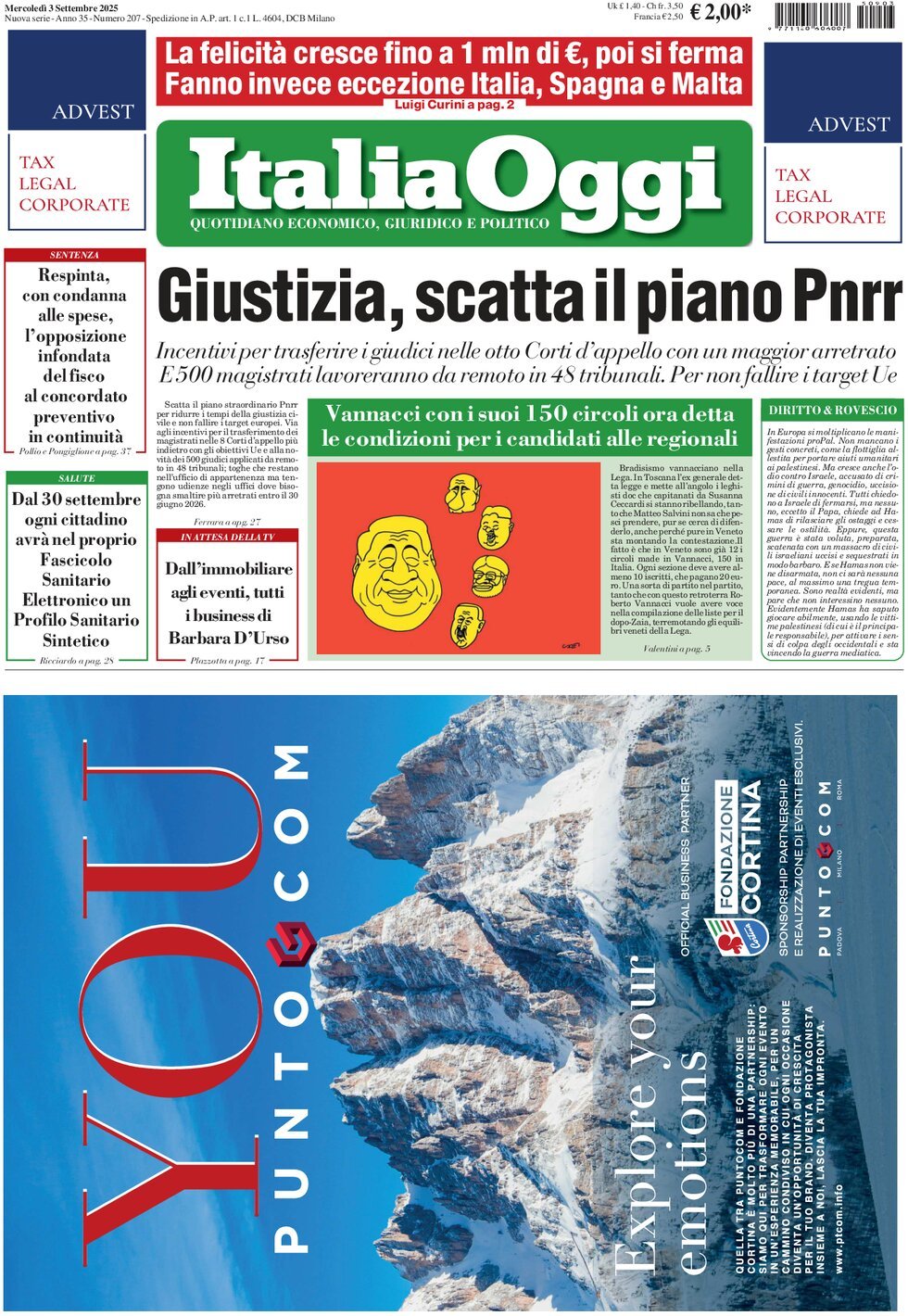 anteprima della prima pagina di ItaliaOggi