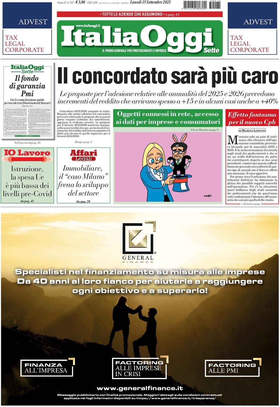 anteprima della prima pagina di ItaliaOggi