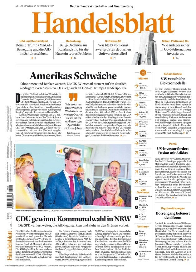 anteprima della prima pagina di Handelsblatt